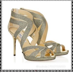 Jimmy Choo gold evening shoe